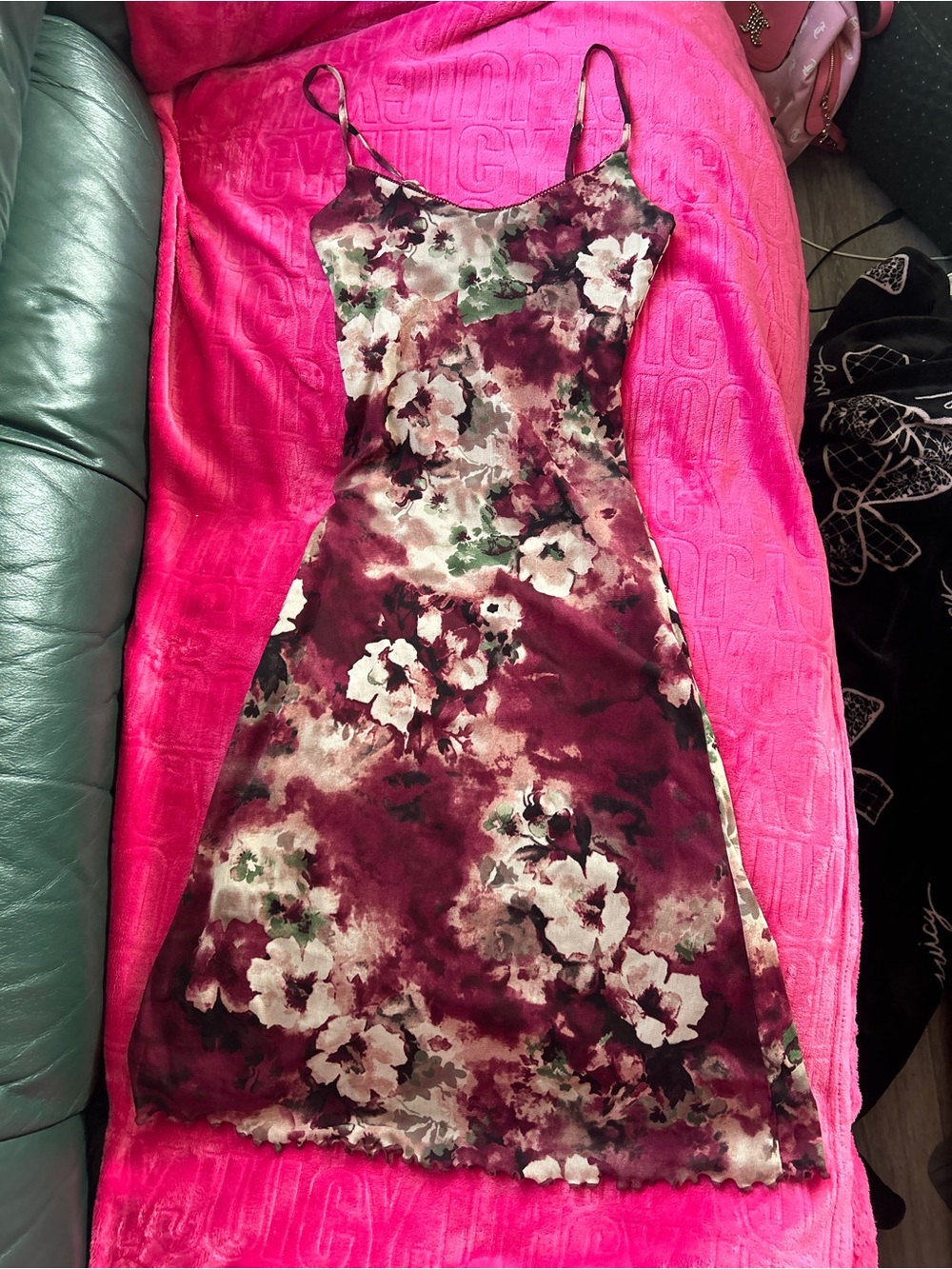 ‘Cider’ Burgundy and Cream Floral Midi/Maxi Slip Dress